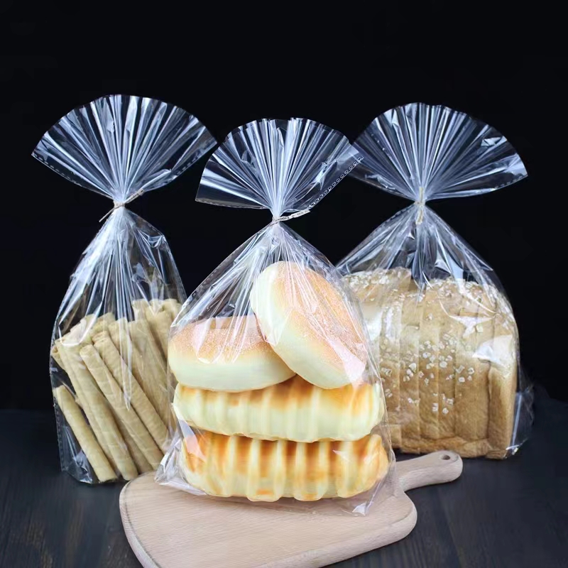 Blank Flat Mouth Bread Bag Self-sealing Plastic Transparent Biscuit Bag Customization Candy Snack Toast Packaging Bag