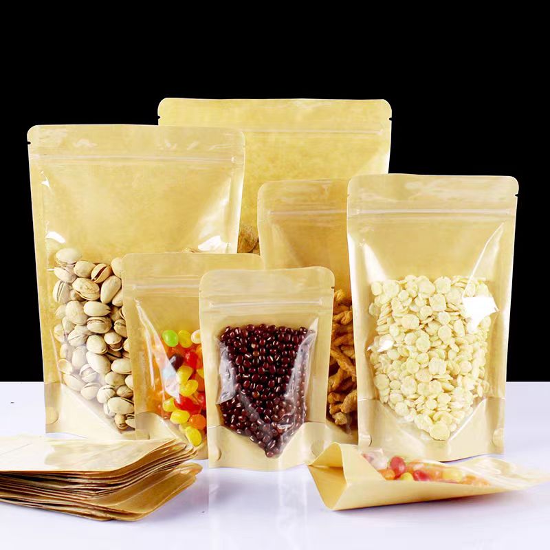 Kraft Paper Self-supporting Self-sealing Bag Translucent Bag Dry Fruit Food Bag Red Date Tea Sealed Bag Customized