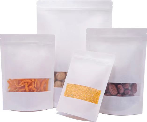 Window Frosted White Kraft Paper Bag Custom Sealed Bag Tea Snack Nuts Self-sealing Food Bag